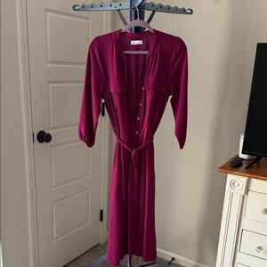 croft & barrow Wine-Red Button-Front Midi Shirt Dress